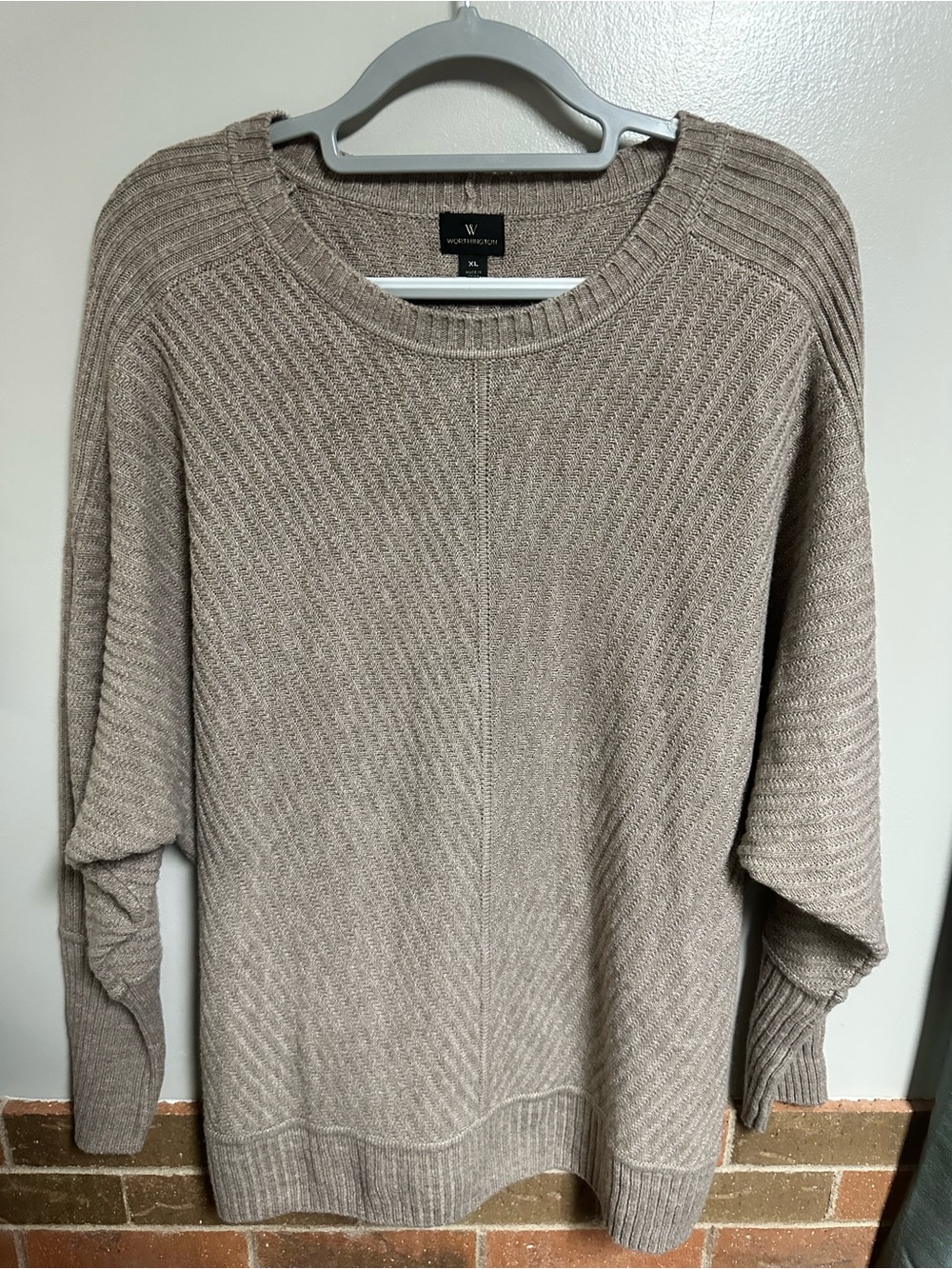 Worthington Taupe Crewneck Knit Sweater